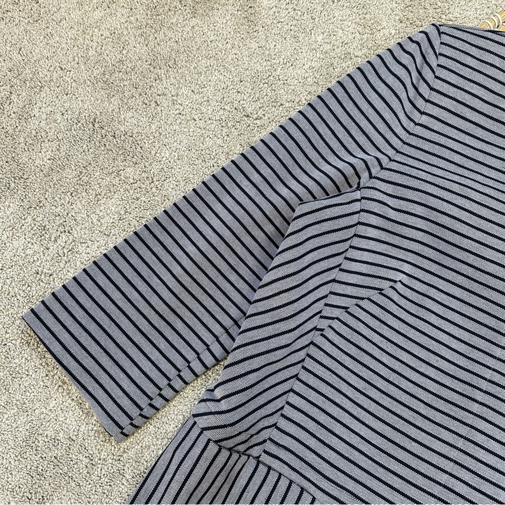 CAbi Dappled Striped Navy Gray Collarless Car Coat Jacket Blazer Academia Size L - Picture 7 of 16